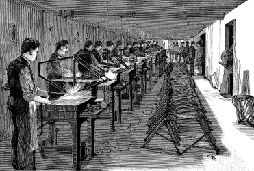 Welding bicycle frames in an American factory, 1900