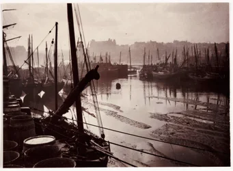 Whitby Harbour at low tide, c 1905