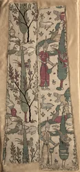 Wine bearers in landscape, from a robe