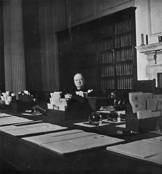 Winston Churchill in the Cabinet Room of 10 Downing Street