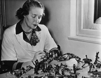 Wooden toys being finished in Vienna, Austria, bound for America