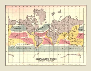 World Map showing Prevailing Winds