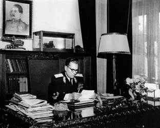 Yugoslav leader Marshal Josip Broz Tito in his office, Belgrade, Yugoslavia, c1946-c1947