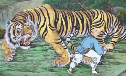 Zen Koan Painting Depicting Monk and Tiger, Seoul, South Korea
