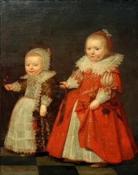 Two Little Girls, Full-Length Figures Facing Left