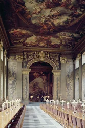 Ceiling of the entrance to the Painted Hall, Old Royal Naval College, Greenwich, London