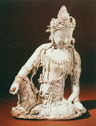 Ching-te-Chen white glazed figure of Arolo Kites Vara, Yuan Dynasty, late 13th-early 14th century