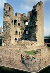 Exterior view of the keep, Raglan Castle, Monmouthshire, South Wales