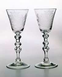 Newcastle Light Baluster Goblet with Dutch Armorial Engraving, 18th Century