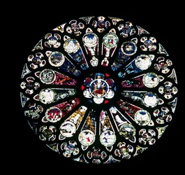 North Rose Window, 13th century stonework, mid-15th century glass