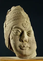 Red Sandstone Head of Yakshi, Bharhut, 2nd Century BC