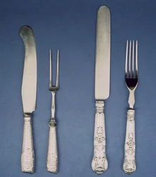 Silver Knife and Fork, Sheffield, c.1780 and Later Version 1835, by Atkin and Oxley