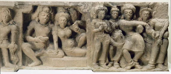 Stone Carving of Lovers Enjoying a Dance Performance, from the Dasavatara Temple, Deogarh, MP, 5th Century