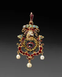 The Aberdeen Jewel; jewelled and enamelled gold pendant with a lock of hair said to be that of Mary Queen of Scots, late 16th century
