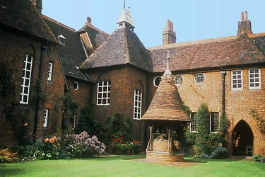 View of the exterior of The Red House, Bexleyheath, designed by William Morris with Philip Webb as the architect, completed 1859