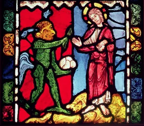 Window from Troyes Cathedral showing the Temptation of Christ in the Desert, c.1225