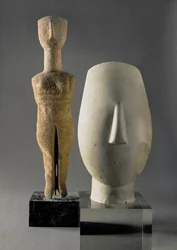 Figurine with crossed arms, Cycladic; head of a woman, fragment of a statue, from Keros, Early Cycladic II Period c.2700-2400 BC