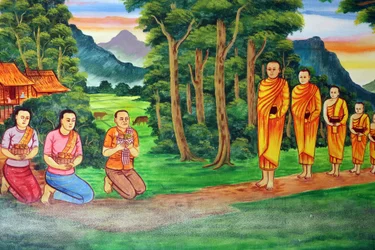 Painting depicting the life story of Shakyamuni Buddha, Wat Si Muang, Vientiane, Laos