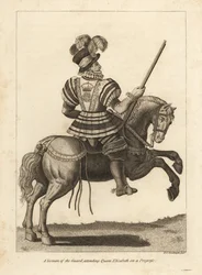 A Yeoman of the Guard attending Queen Elizabeth I on a Progress