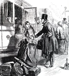 A Father and Daughter Boarding a Train