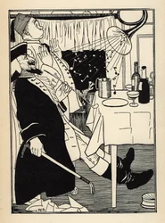 A trumpet that had frozen, produces sounds on its own when it heats up, to the amusement and amazement of all. Illustration by William Strang and JB Clark from 