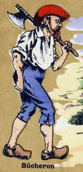 A Woodman Leaving to Cut Wood with an Axe. Illustrated Alphabet. Imageries Reunited in Jarville-Nancy, Beginning of the 20th Century