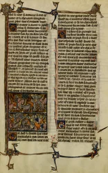 Arthurian Legend (Quest for the Holy Grail): Benoic Chases Saxon and the Battle of Danablaise, Illumination from the Manuscript History of Merlin, Dating of 13th Century Between 1280-1290