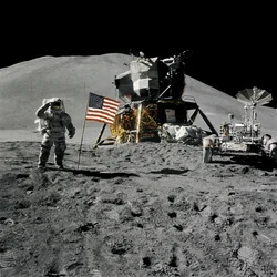 Astronaut Jim Irwin saluting the American flag during the Apollo 15 mission