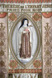 Banner: "St. Therese of the Child Jesus, Pray for Us", Honfleur, France