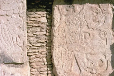 Bas relief depicting jaguars pulling out human hearts from sacrificial victims