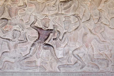 Bas reliefs on the eastern gallery of Angkor Wat, Cambodia