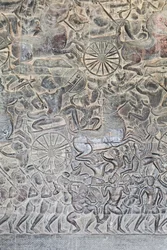 Bas Reliefs on the Northern Gallery of Angkor Wat, Cambodia