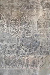 Bas Reliefs on the Southern Gallery of Angkor Wat, Cambodia