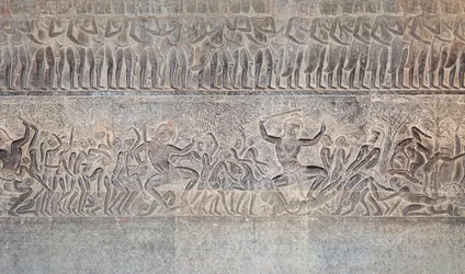 Bas Reliefs on the Southern Gallery of Angkor Wat, Cambodia