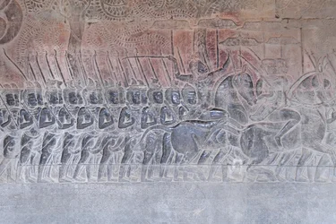 Bas Reliefs on the Southern Gallery of Angkor Wat, Cambodia