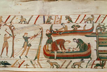 Building ships under the orders of Duke William, Bayeux Tapestry