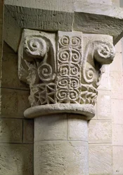Carved Column Decorated with Croziers and Spirals