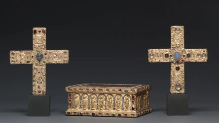 Ceremonial Cross of Countess Gertrude, Lower Saxony, c.1038, Reliquary Bag, 1200s and Ceremonial Cross of Count Liudolf, shortly after 1038