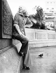Check trouser suit, October 1972