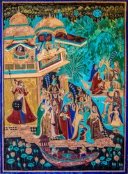 Chittra Shala courtyard with virtuoso fine paintings, Taragarh Fort, Bundi, Rajasthan, India