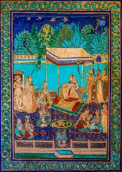 Chittra Shala courtyard with virtuoso fine paintings, Taragarh Fort, Bundi, Rajasthan, India, Asia