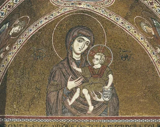 Close-up of a mural of Virgin Mary, Monreale, Sicily, Italy