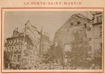 Commune of Paris (1871): view of the Porte Saint Martin in Paris destroyed in May 1871