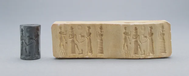 Cylinder seal, shown with plaster impression, Old Babylonian, c.19th-18th BC