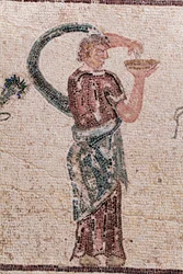 The Triumph of Dionysos - Return of the god from a military expedition to India - A Baccante holding a libation bowl - Paphos mosaics, House of Dionysos, End of the 2nd Century AD - Cyprus - (detail)