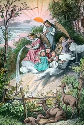 Engraving Depicting Angels Pouring the Morning Dew, Germany 1920s