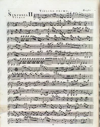 First Page of Musical Score for Violin in Symphony No. 2 by J. Haydn