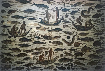 Fishing scene, mosaic, Roman civilization, 3rd century AD