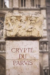 Crypte du Parvis inscription at crypte archeologique, on Ile de la Cite, stone with inscription and carvings, Paris, France