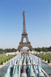 France, Paris, Eiffel Tower from Trocadéro, Standing above the Bridges and Fountains of the Surrounding Parisian Cityscape.